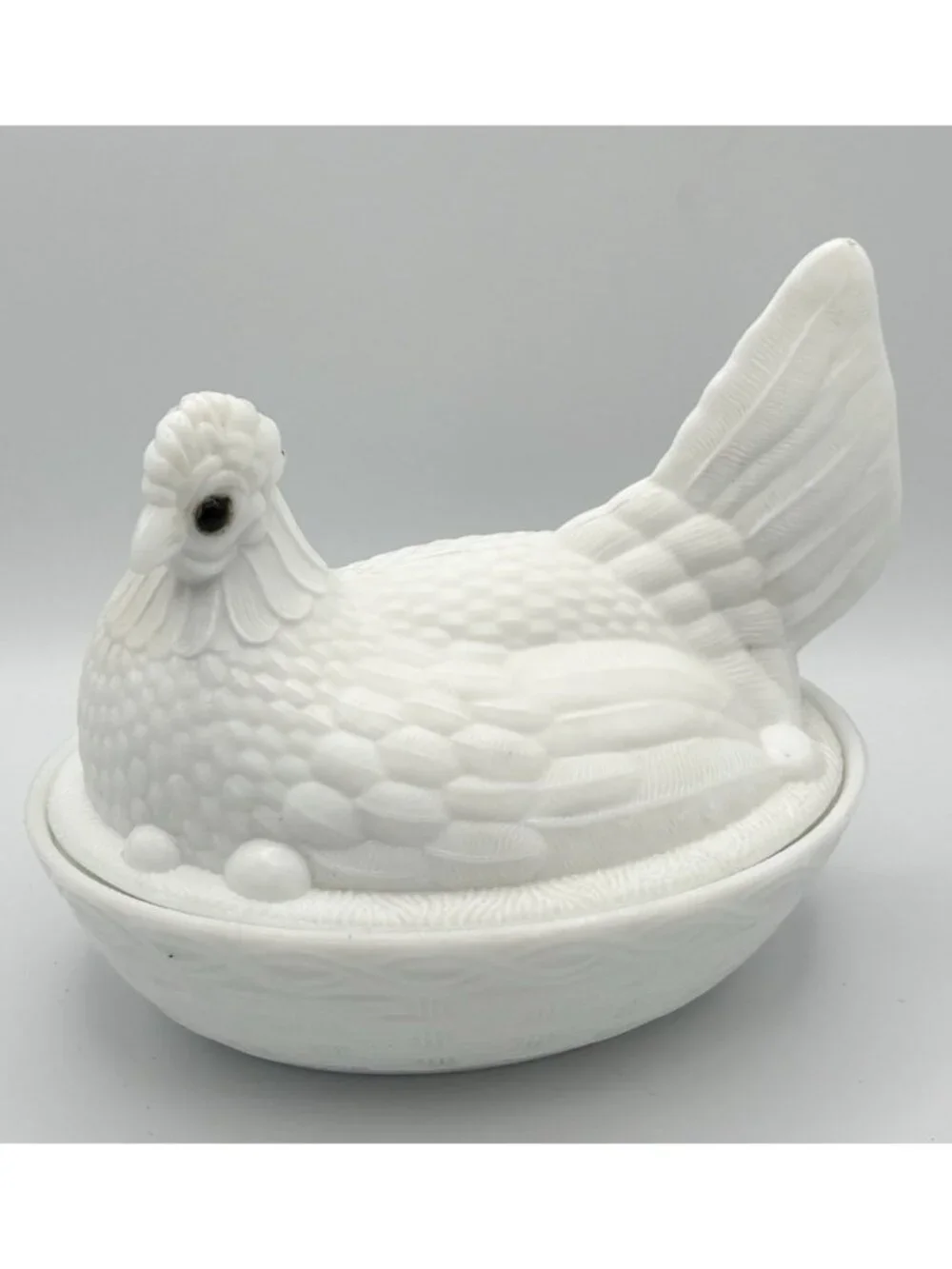 Vintage Milk Glass Hen on Nest 7” Split Tail Glass Eyes *Replacement Eye* - Picture 1 of 10
